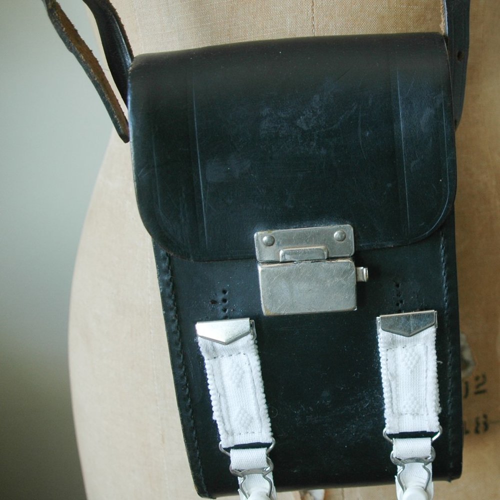 Up-cycled Leather Handbag with Vintage Garter